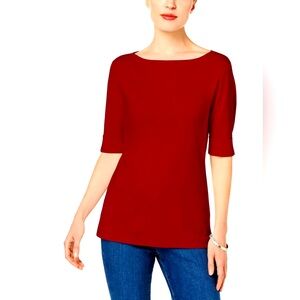 335M NWT Karen Scott Boat Neck Cuffed Sleeve Top - Size: PL